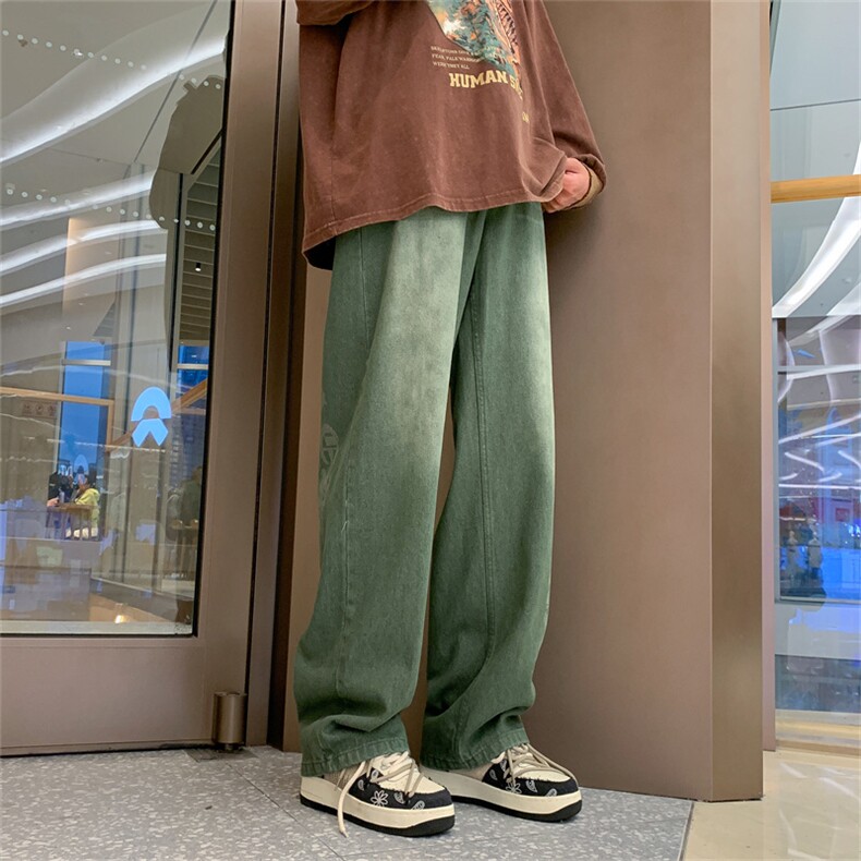 美式复古做旧字母宽松牛仔裤高街vibe堆积感休闲裤N05088-P50,男装牛仔裤,星座308B-1