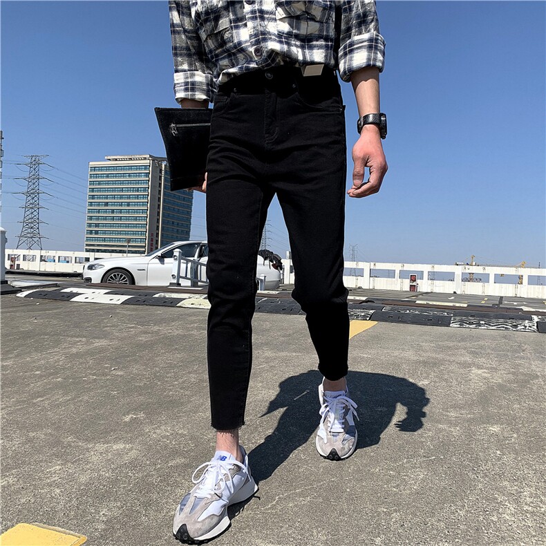 B230档-9168黑色切边修身小脚弹力铅笔男牛仔裤P85,男装牛仔裤,电商B230