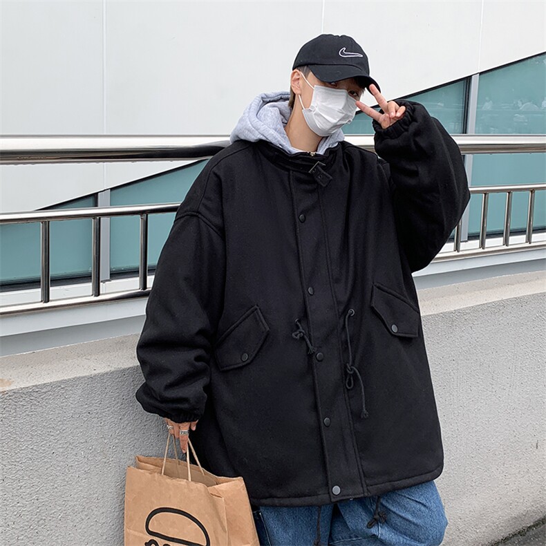 假两件毛呢大衣男韩版潮流连帽2023冬季新款ins宽松外套W3918-P73,男装毛呢大衣,星座412-2