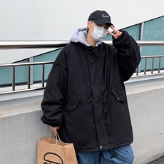 假两件毛呢大衣男韩版潮流连帽2023冬季新款ins宽松外套W3918-P73，男装毛呢大衣，星座412-2