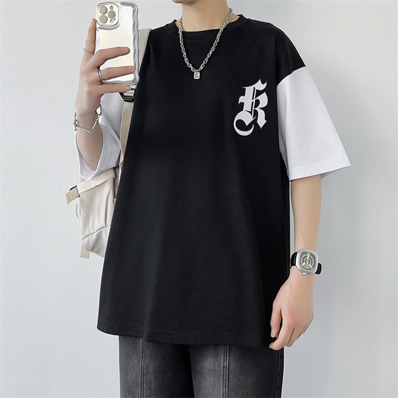 冰氧仿棉短袖港风白墙夏季休闲百搭字母印花男上衣TC3151-P24控48,男装T恤,星座717