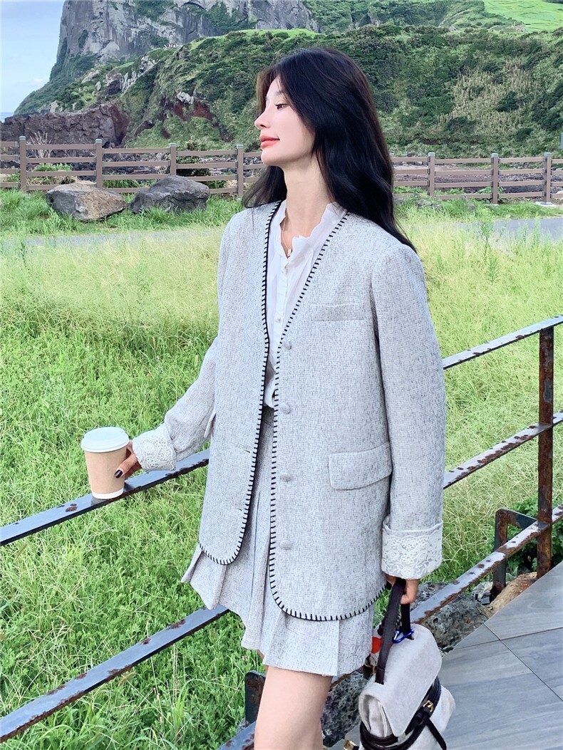 主推现货-2025年秋季新款减龄设计感小香风百褶两件套套装裙女,女装套装/套裙,霓裳依族