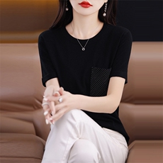 短袖t恤女士夏装新款韩版宽松百搭羊毛薄款针织衫短款，女装T恤，盛世绒华