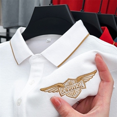 2023春秋新款男士长袖t恤丝光棉翻领宽松刺绣POLO打底衫男上衣服，男装T恤，电商B212（原钱塘6029）