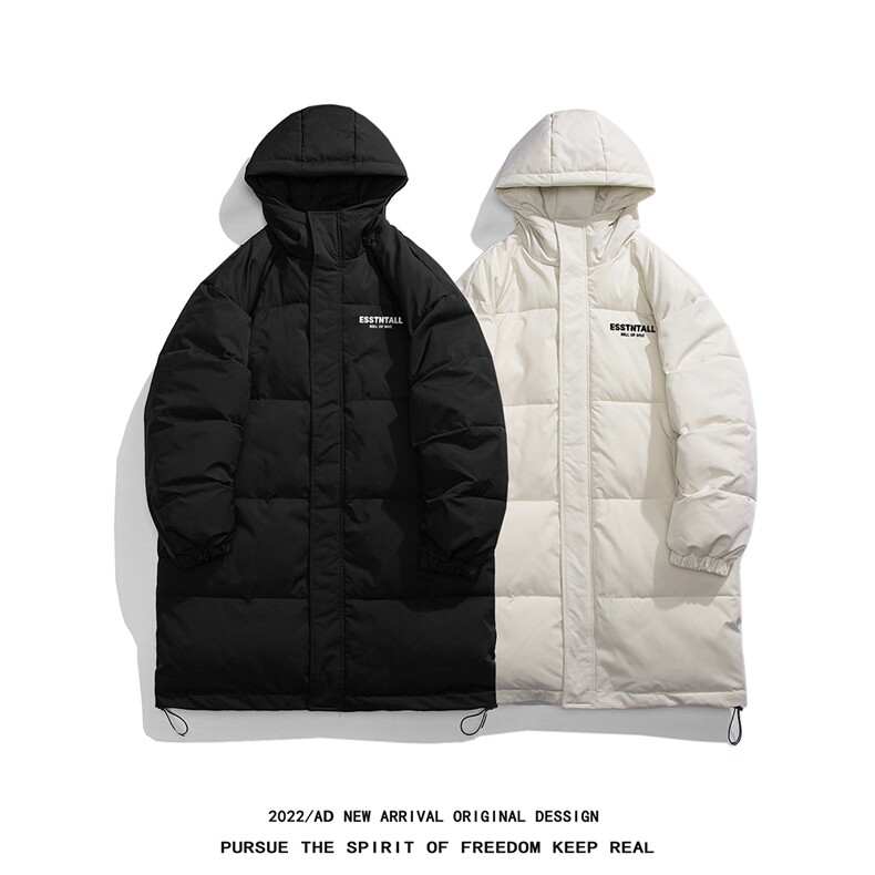 白鸭绒白底冬季简约印花长款连帽羽绒服外套YR1502P245控98,男装羽绒服,电商A247-1
