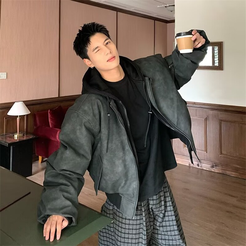 现货 美式宽松假两件飞行夹克棉服外套男JK03/P100图片