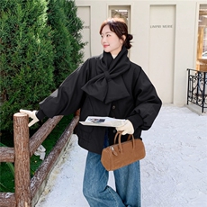 韩系拼接撞色格子围巾短款羽绒服女2025冬立领宽松小个子减龄外套，女装羽绒服，艾米莉亚