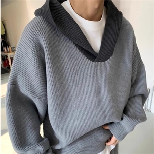 美式复古撞色连帽毛衣男秋冬季高级感针织衫外套1008-LD888-P53图片