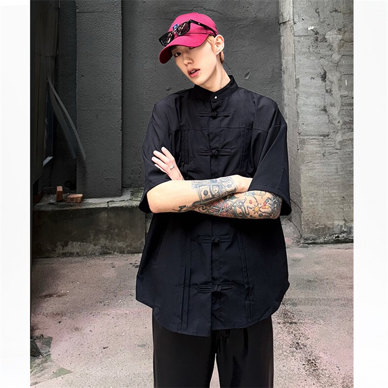 CS12-P50夏季宽松衬衫男休闲新中式风短袖寸衣薄款外套,男装衬衫,电商B327