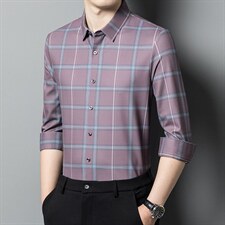 2023春秋男士高档无痕免烫长袖翻领衬衫男时尚商务衬衣HM8221-P85，男装衬衫，星座1105-3