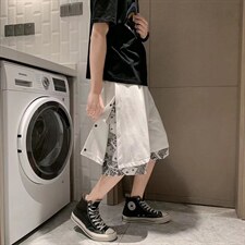 夏季高街宽松短裤男嘻哈排扣腰果花五分裤ins阔腿排扣裤DK156-P28，男装休闲裤，星座1008