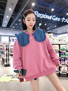 【现货 】拼牛仔领卫衣，颜色超赞,女装卫衣/绒衫,一杭