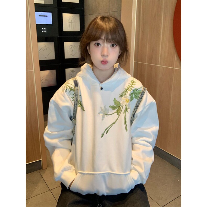 5285-P55纯棉华棉复合原版刺绣秋冬宽松连帽卫衣薄款/加绒,女装卫衣/绒衫,星座617A-2