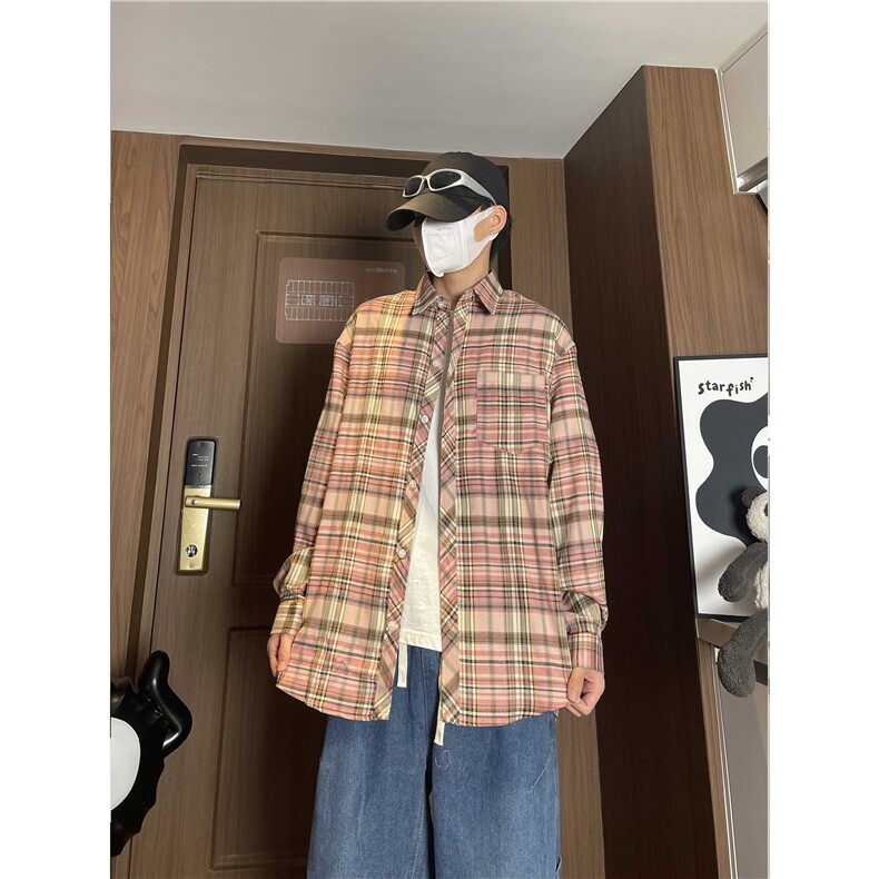 控价59港风格子衬衫宽松外套男女衬衣百搭格子外套CS2410P40,男装衬衫,电商A128