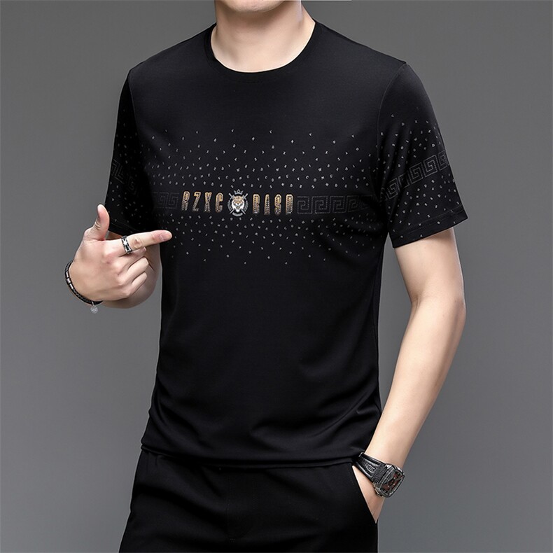 2024夏季男士字母短袖t恤圆领冰丝光棉印花半袖体上衣YX/880-P34,男装T恤,钱塘6003A(原)4033A