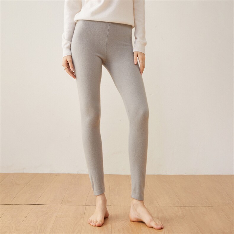 山羊绒打底裤女修身抽条针织羊绒外穿针织保暖裤，女装打底裤，品秋羊绒