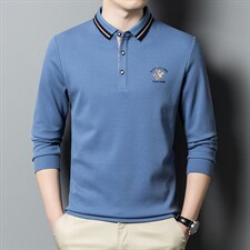 2023秋季新款中年男士polo衫纯棉长袖翻领刺绣t恤商务休闲上衣，男装T恤，电商B212（原钱塘6029）