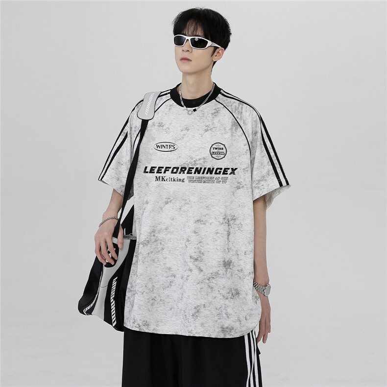 夏季新款百搭舒适休闲高级印花插肩袖男女同款潮牌T恤T262-P38图片