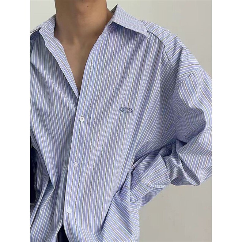 美式辜负度假风蓝白条纹衬衫男女春夏设计感宽松衬衣CS0175P45,男装衬衫,电商D256-1(原A064-1)