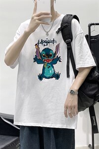 T1761P25夏季风男装圆领短袖T恤男涂鸦史迪仔印花青春休闲T恤图片
