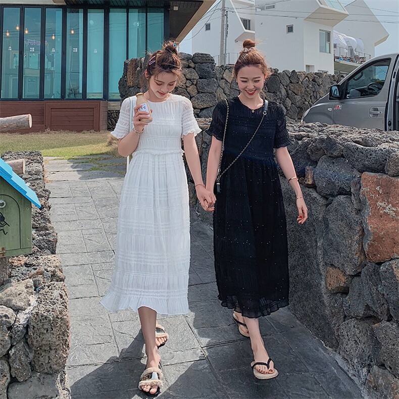 连衣裙2021夏季新款雪纺纯色舒适休闲时尚,女装连衣裙,艾艾淮淮