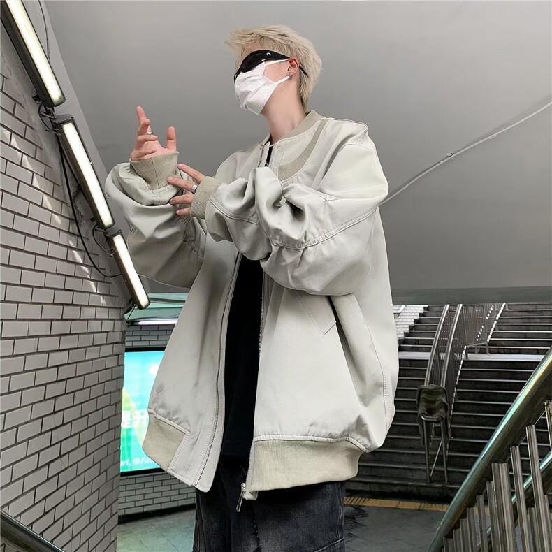 美式ins潮立领工装棒球服男女痞帅拉链宽松运动飞行员夹克外套潮图片