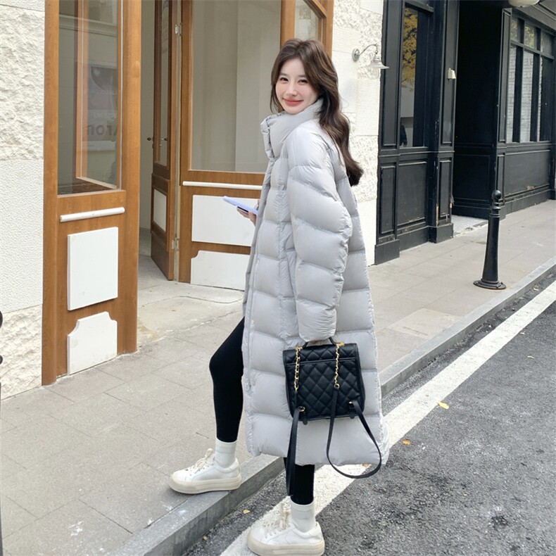 灰色立领中长款泡芙羽绒服女冬2025超火好看高级小众加厚保暖外套,女装羽绒服,2C016