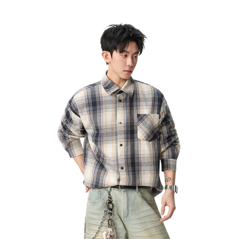 春季潮流格子衬衫男休闲长袖外套青少年男装,男装衬衫,星座1107-1