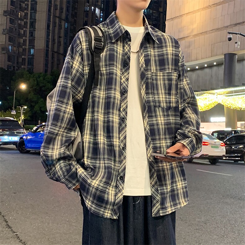 控价59港风格子衬衫宽松外套男女衬衣百搭格子外套CS2410P40,男装衬衫,电商A128