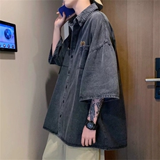 夏季新款牛仔短袖衬衫男韩版潮流ins上衣宽松衬衣帅气CS1128-p40，男装衬衫，星座1008