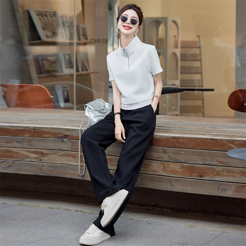 FALVLITE多巴胺运动服套装女夏季小个子时尚半拉链短袖卫衣两件套,女装套装/套裙,梦懿尔