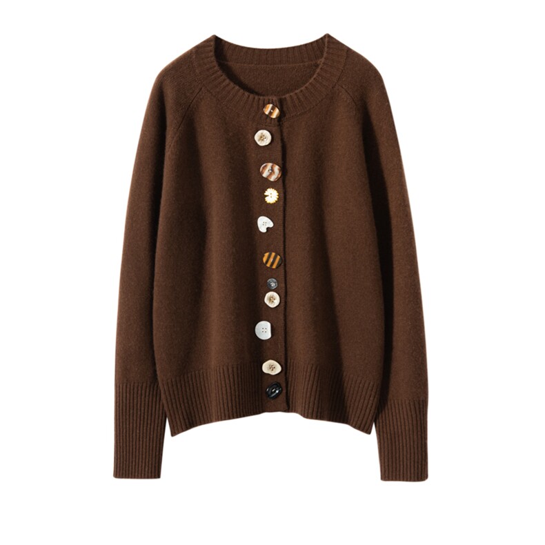 彩色贝壳扣~圆领纯色山羊绒开衫女时尚毛衣外套2025秋冬针织羊毛，女装羊绒衫，艾森羊绒