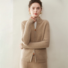 双拉链坑条山羊绒针织开衫女纯色立领羊毛外套秋冬新款修身毛衣,女装羊绒衫,纳丰羊绒, 双拉链坑条山羊绒针织开衫女纯色立领羊毛外套秋冬新款修身毛衣,女装羊绒衫,纳丰羊绒,