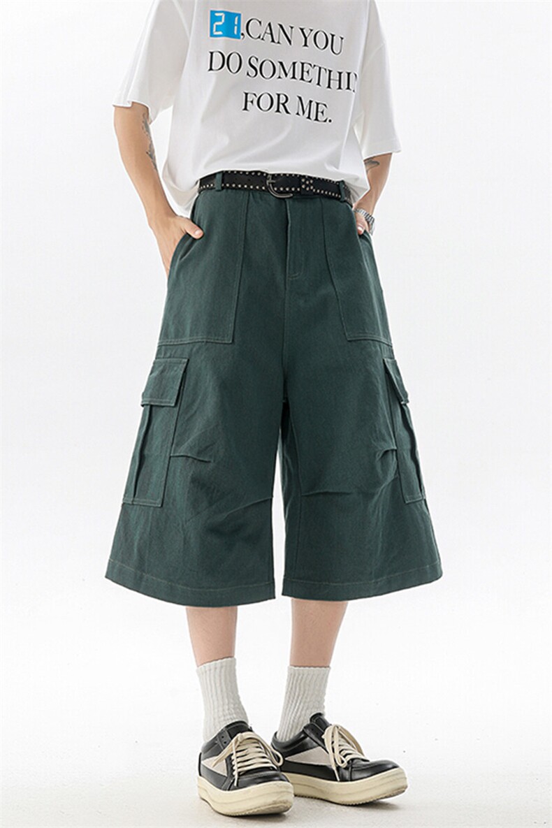 8XL-M褶皱工装牛仔短裤男夏季美式复古多口袋七分裤子QK27002P58,男装牛仔裤,电商B312