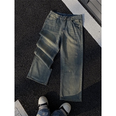 2024/水洗黄泥色cleanfit牛仔直筒破洞裤1005-3-SGN0015-P65控88，男装休闲裤，星座1005-3