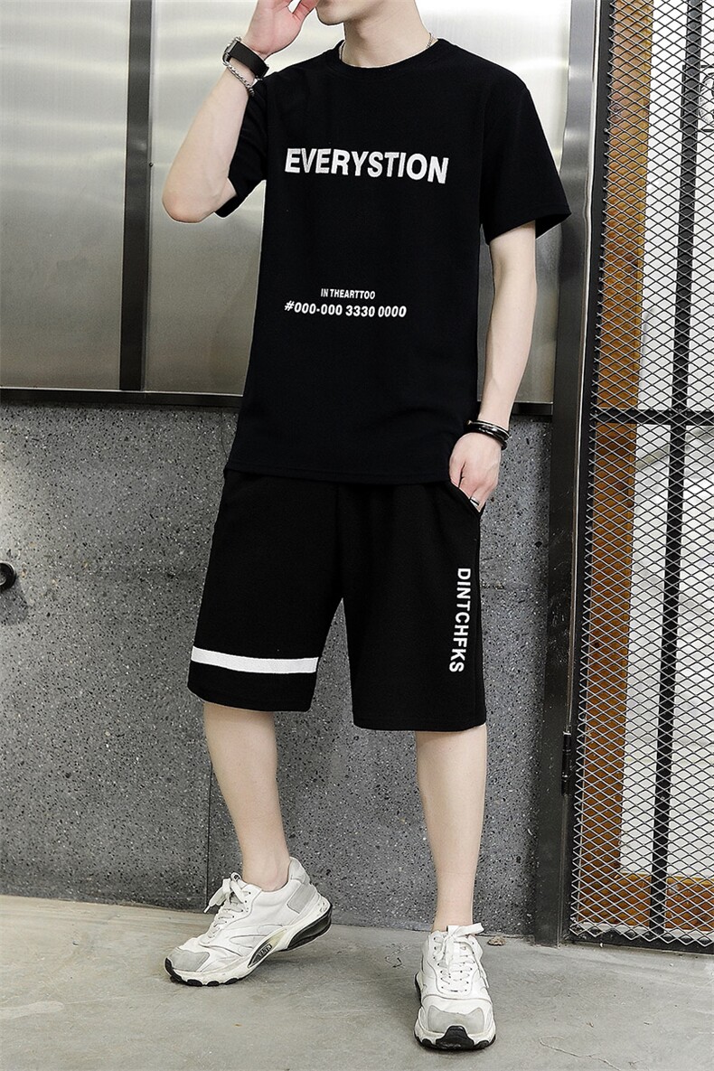 短裤男士2021新款夏装运动休闲宽松中裤韩版短袖t恤套装T722-P35,男装休闲套装,星座1206（原A206）