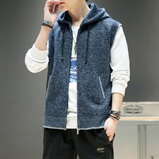 加绒加厚背心毛衣开衫男士针织衫马甲外套休闲坎肩DF143T，男装针织衫/毛衣，电商A102