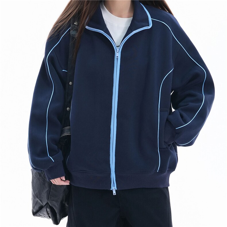 WY851-P65-450克重磅美式街头撞色明线解构开衫卫衣情侣外套,女装短外套,星座1811B