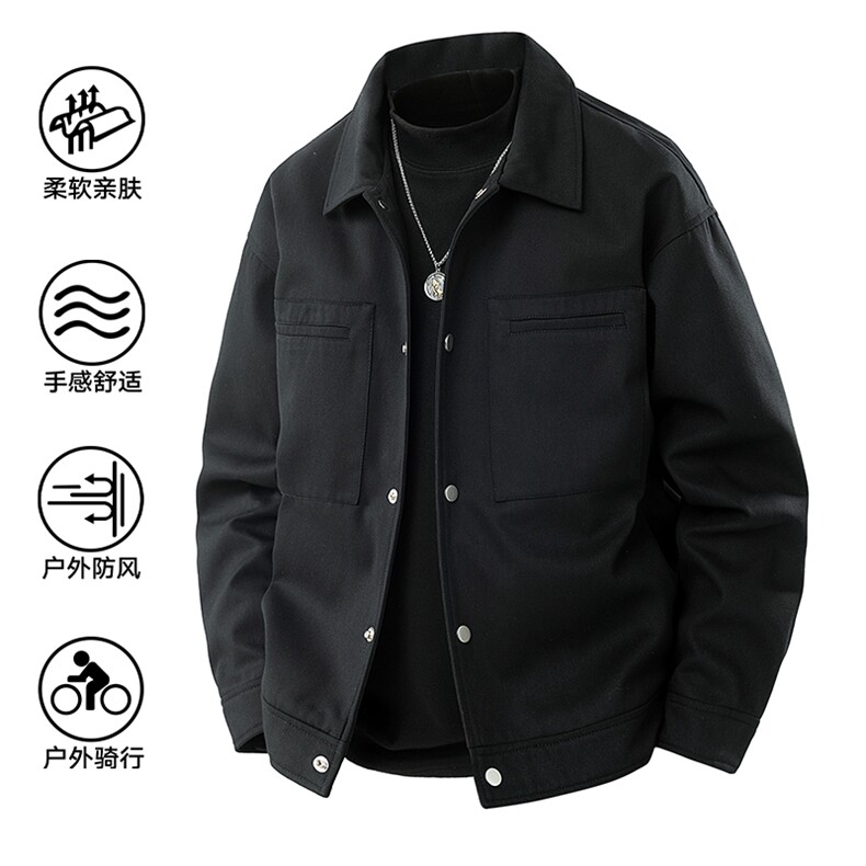 新款硬汉风纯棉夹克男翻领纯色上衣外套A157B-J2519-特P85图片