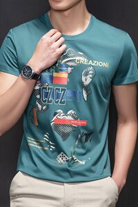 2023夏季新款潮流短袖t恤男士宽松休闲百搭打底时尚上衣中年男装图片