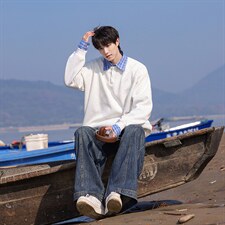 可二开衬衫领卫衣大码M-5XL表面棉底部聚酯纤维78010P58，男装衬衫，星座227-7