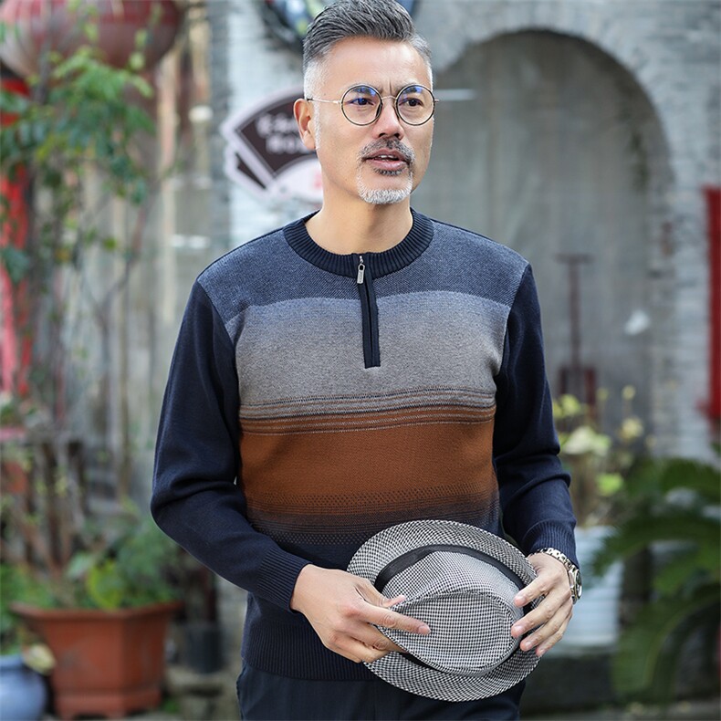 A6中老年男装老人男毛衣爸爸秋冬季套头毛线衣爷爷圆领线衣,男装针织衫/毛衣,星座1216（原钱塘722）