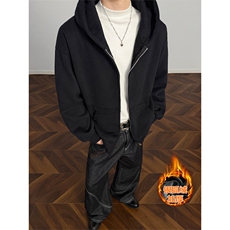 宽松480g重磅加绒银狐绒双拉链连帽卫衣外套男W24581J加绒-特P40，女装短外套，电商A001