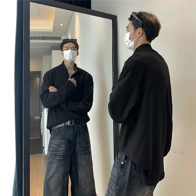 春夏高级感立领半拉链T恤男长袖设计感韩版网红百搭套头打底衫潮,男装T恤,星座506A