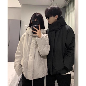 现货5W件冬季三防重磅boxy短款羽绒连帽PU皮棉衣外套防风加厚棉服图片
