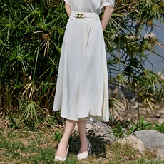 现货BAO2025夏时尚气质优雅百搭遮肉高腰A字摆中长款半身裙，女装半身裙，时尚俏佳人