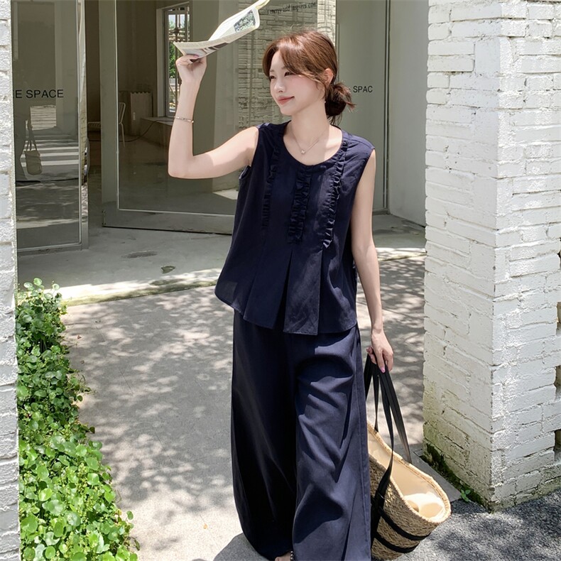 现货210-3273-P165-K218新款法式宽松马甲上衣配阔腿裤2025年夏季,女装套装/套裙,浙宝210（原浙宝191）