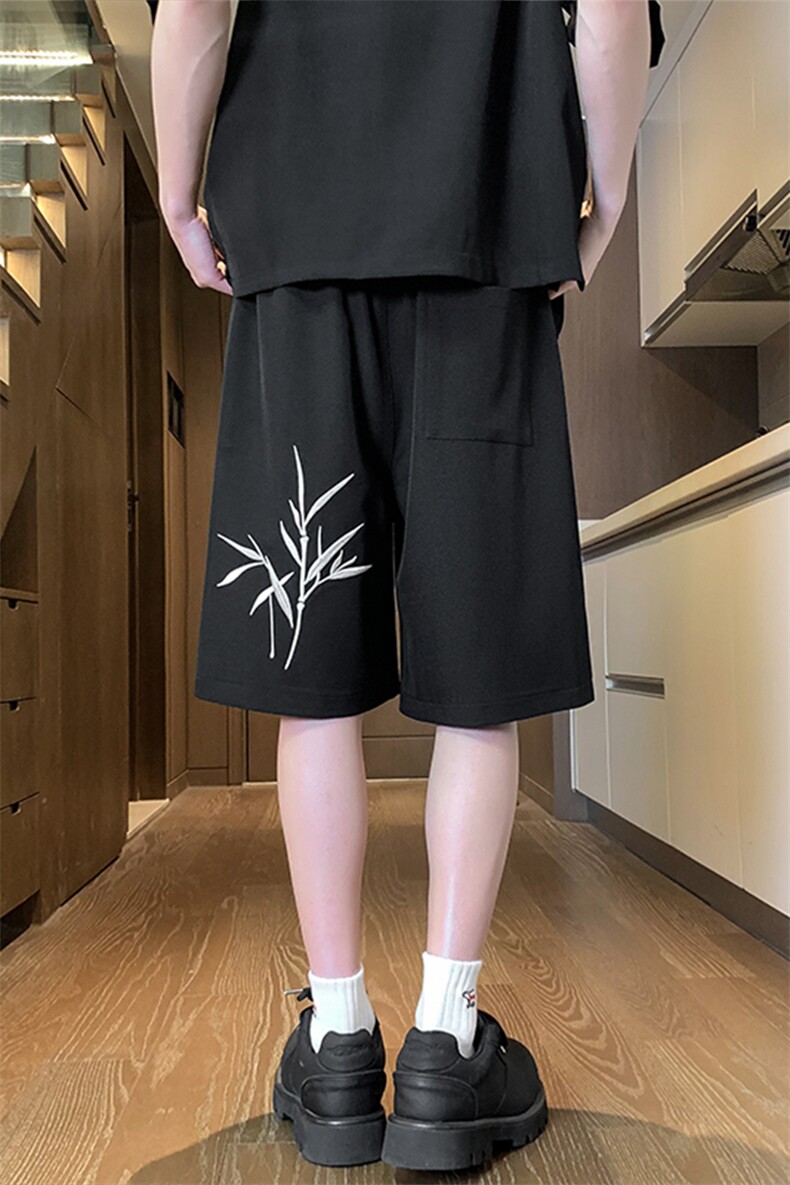 国风刺绣休闲短裤男夏季薄款潮牌宽松直筒五分裤学生潮流沙滩中裤,男装休闲裤,电商A022