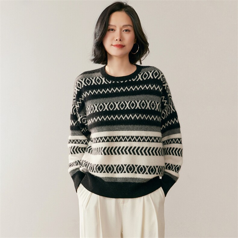 2025年秋季新款圆领长袖针织套头上衣女，女装针织衫/毛衣，鸥蕊娅羊绒