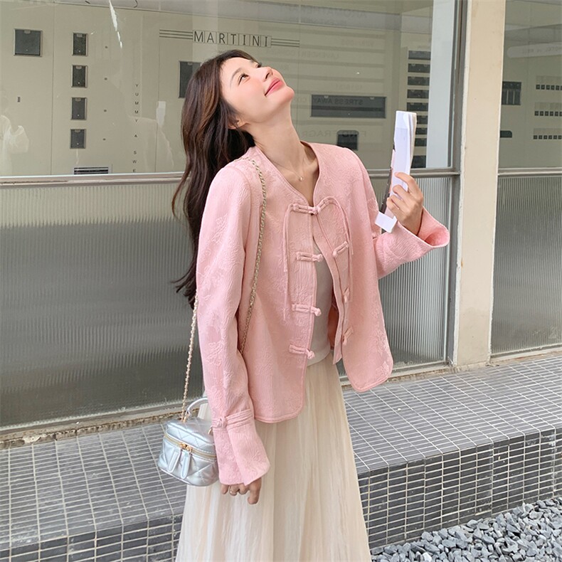 新中式国风复古收束袖口盘扣开衫外套女2025新款爆款春秋流行穿搭,女装短外套,2C087
